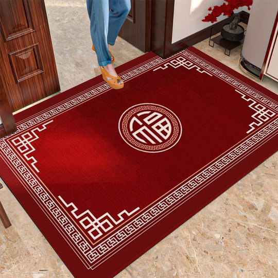 New Chinese style loop velvet door mat entry door festive red mat stain-resistant foot mat entry and exit safety blanket