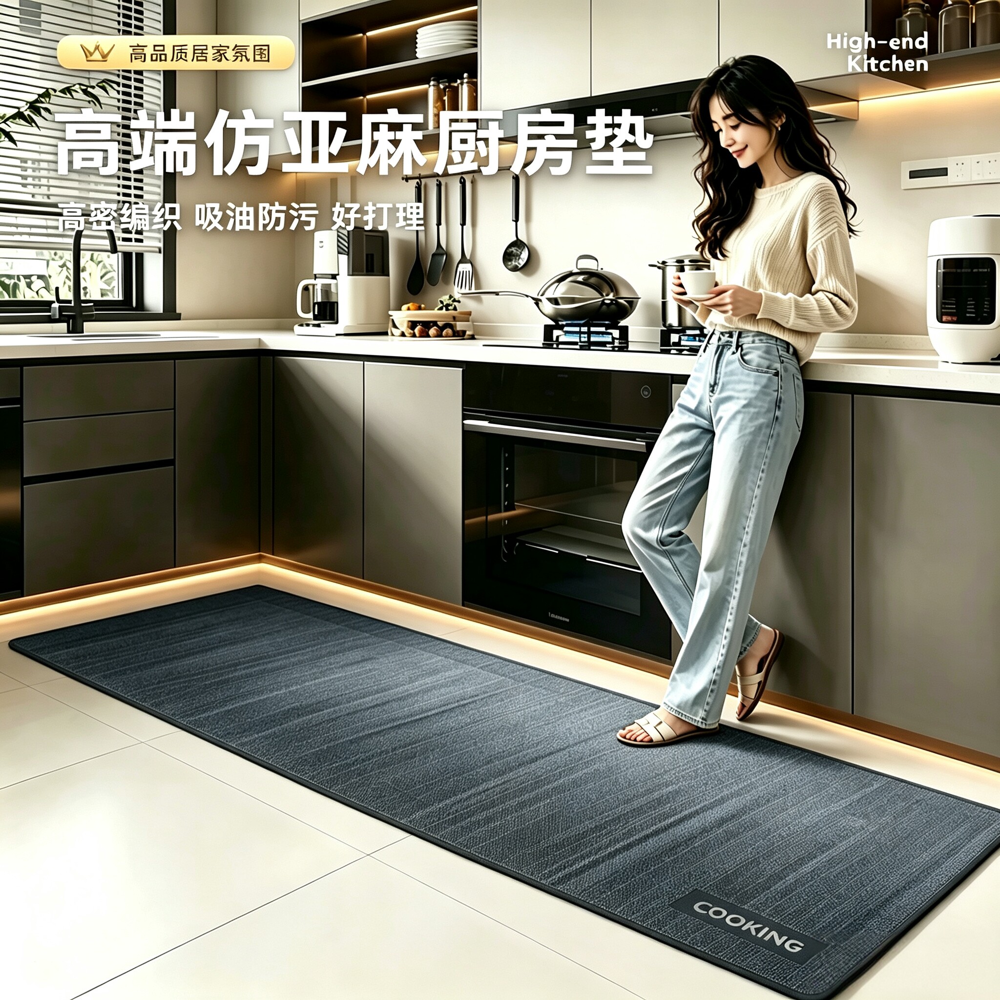 Thickened 2026 new imitation linen kitchen floor mat