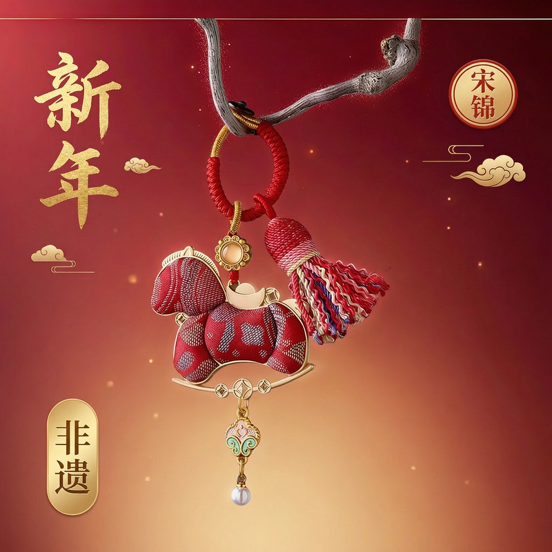 Mid-Autumn Festival Gift Song Brocade Pony Pendant Keychain Bag Charm Souvenir Gift for the Year of Birth, Gift for Friends, Gift for Besties