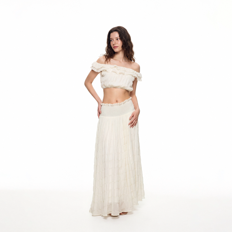 「Zhu Zhu's Style」 Set for Life Vacation Style Ruffled One-Shoulder Low-Waist Long Dress 「Zhu Zhu's Style」 Set for Life Vacation Style Ruffled One-Shoulder Low-Waist Long Dress