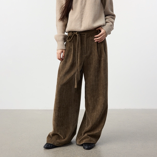 Pantalon à lacets et double pince en chenille à chevrons set for life 25fw