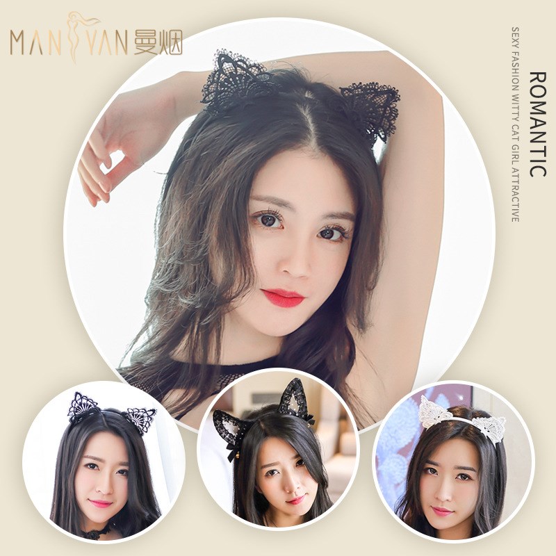 Female-Style Adult Love Lingerie Accessories Sexy Lace Cat Ear Nightclub Stage Performance Rabbit Ear Hair Stirrup Uniform Accessories