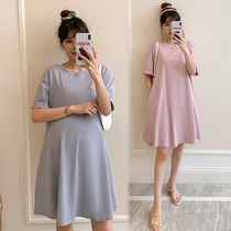 Pregnancy Woman Dress Summer Dress Slim Fit Pure Cotton Dress Code Style Brief About Big Code Woman Short Sleeve T-shirt Skirt Short pregnant woman dress