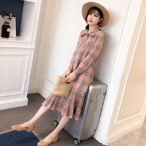 Pregnant Woman Autumn Dress Dress New Plaid Fall Over Knee Long Skirt Autumn Winter Thickening Big Code To Cover Pregnant Woman Skirt