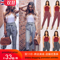 Knot Trousers Women Office Ladies Work Wear Pants Striped