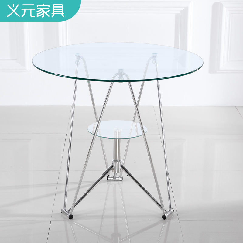 Negotiate round table tempered glass round table small round table glass double deck coffee table meeting round table home simple
