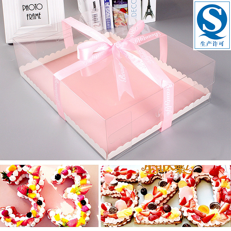 Rectangular full transparent network red digital cake box birthday gift PET environmental protection in wind baking cake packaging box