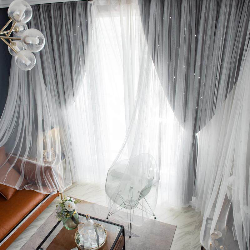 Shake Soundnet Red Curtains Hollowed-out Stars Princess Wind Bedroom Teenage Girl Hook Style Shading Nordic Brief Stars Empty