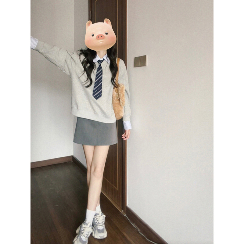 Spring and Autumn Outfit Set, Youthful College Style Dress, Petite Sweatshirt Dress, Elegant Two-Piece Suit for Women