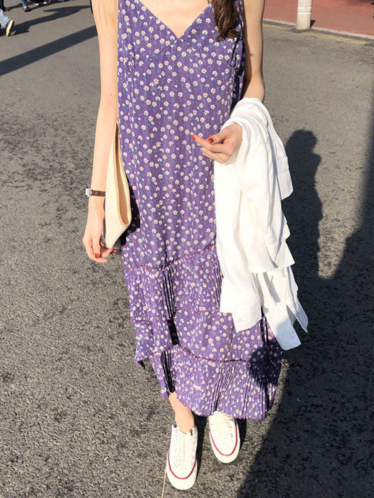 2021 spring and summer small fresh irregular sundress with ruffle edge in the long version of the seaside holiday beach skirt women