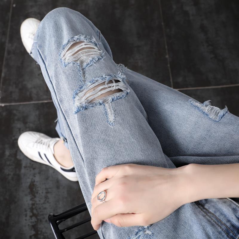 High-Waisted Ripped Jeans for Women, New Spring and Autumn ins Trendy Plus-Size Loose Fit Carrot Pants for Chubby Girls