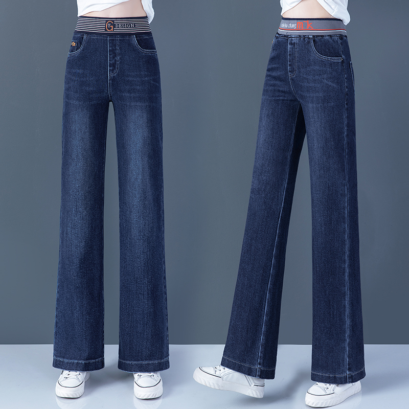 Tightness Waist Jeans Women 2022 Spring Fall New High Waist Plus Suede Straight Drum Pants With Slim Autumn Winter Broadlegged Pants