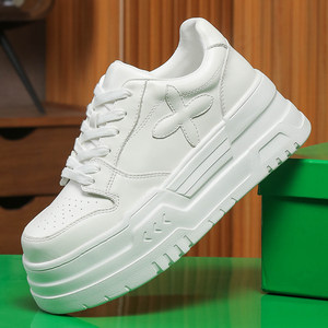 12cm Cross-Pattern White Sneakers for Women with Hidden Height Increase, Breathable for Autumn, Height-Enhancing for Petite Women, Genuine Leather Thick-Soled Women's Shoes, 10cm
