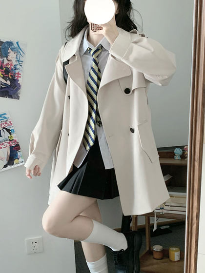 墨秋JK制服原创设计风信子中长款大衣日系学院风小个子风衣外套女