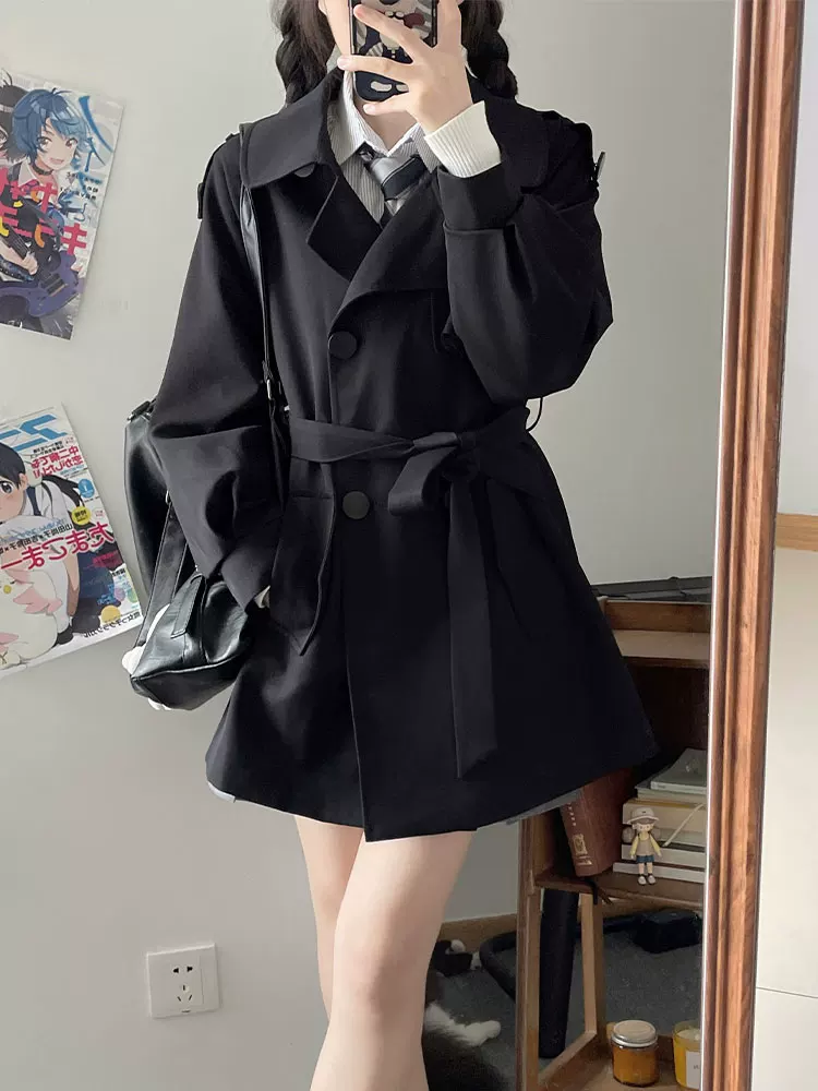 Студенческая плиссированная юбка, зимнее trench coat, цветная куртка, до середины икр, для подростков