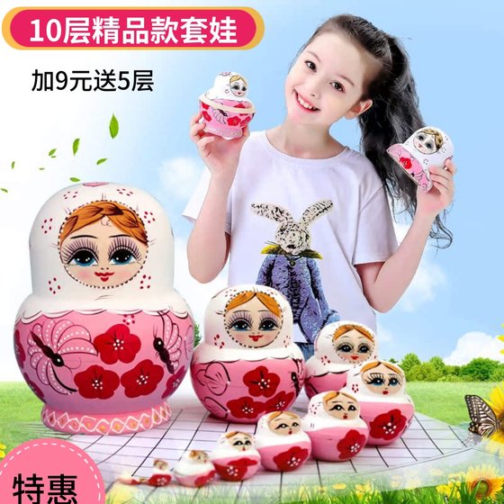 러시아 matryoshka 인형 장난감 10 레이어 중국 스타일 발렌타인 데이 창조적 인 선물 어린이 나무 교육 장난감 선물