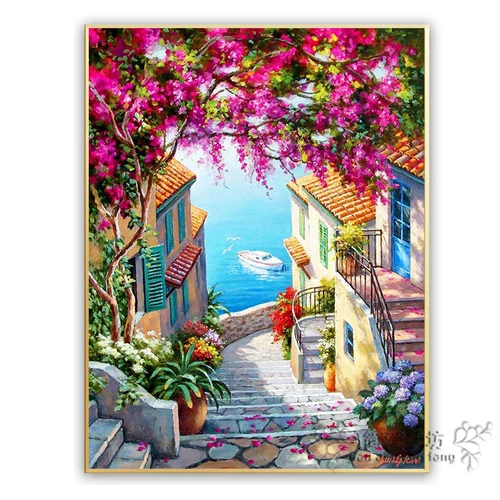 Вышивка крестиком 2025 новая полная вышивка гостиная самовышивка европейский стиль приморский городской пейзаж ручная работа алмазная живопись полный алмаз 5d