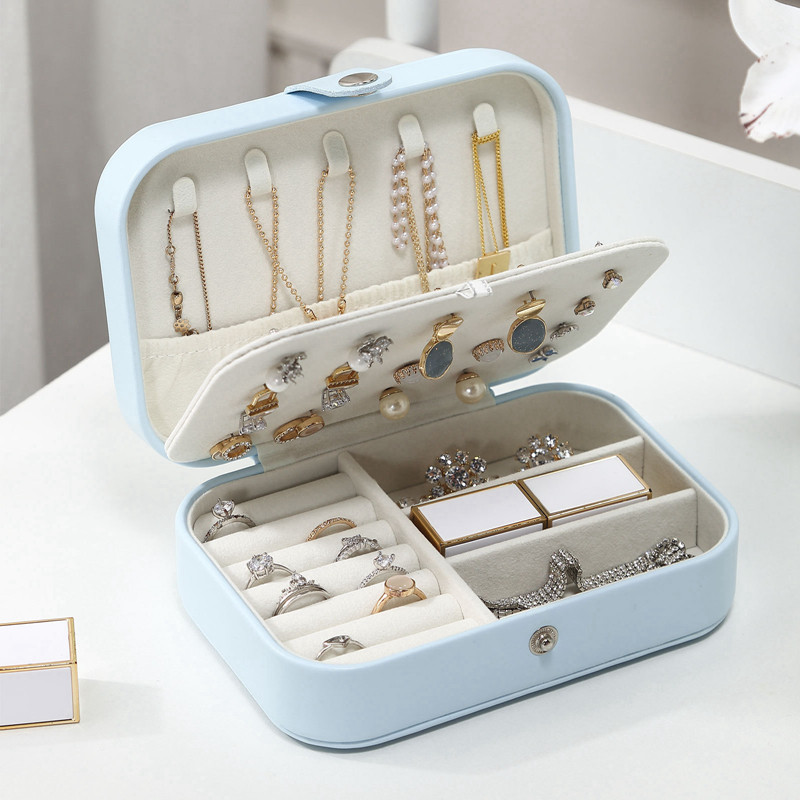 Simple double layer jewelry box convenient earring storage box Korean earring necklace ring cosmetic jewelry box 