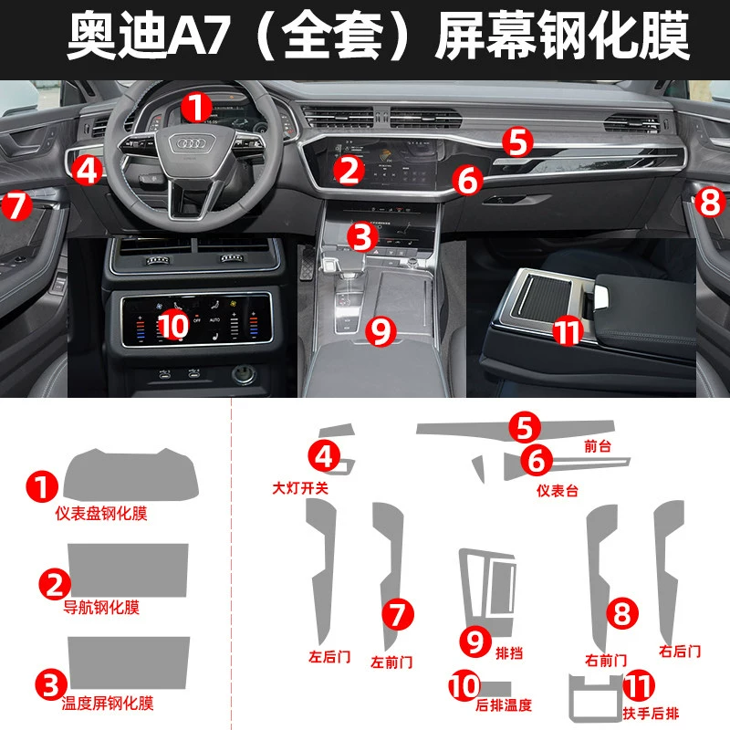 Phim bảo vệ nội thất Audi a6l/a7 Phim màn hình điều khiển trung tâm Phim cường lực Phim hiển thị sửa đổi Vật tư ô tô cần gạt ô tô 