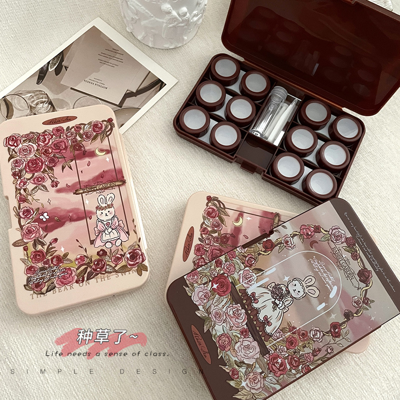 Contact Lens Case, Colored Contact Lens Case, Storage Box, Portable Six-Compartment Box, Six-Pack, Multiple Cute Cartoon Designs, Large Capacity