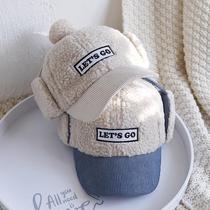 Han Edition Baby Hat Autumn Winter Warm Plush Girl Splicing Duck Tongue Hat Boy Protective Ear Child Lei Feng Cap Tide