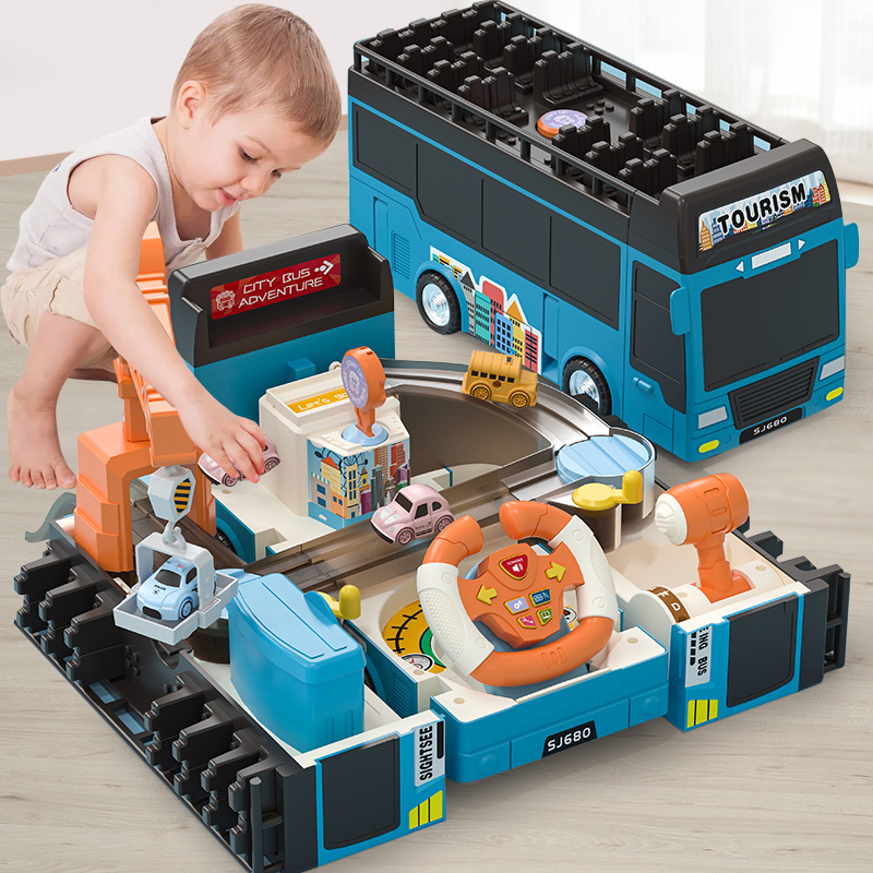 Large Number Double Layer Deformation Large Bus City Bus Children Toy Car Boy Toy 2021 Boy 2021 New School Bus Puzzle