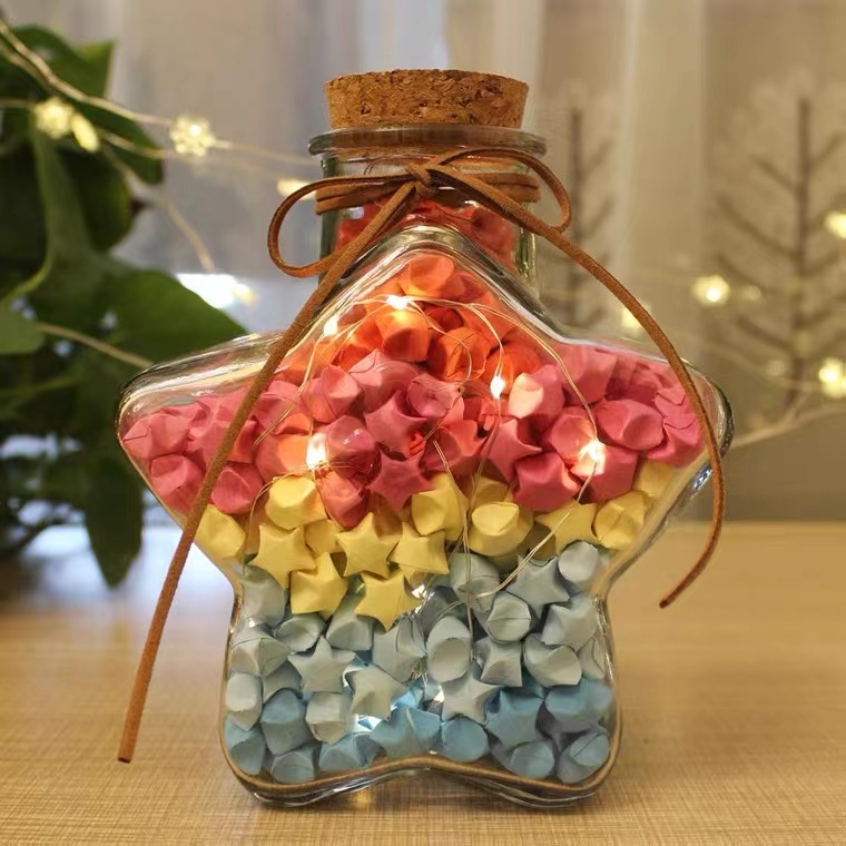 Transparent Glass Stars Bottle Hsu Willing bottle with wood stopper Dried bottle lucky to fit 520 paper Star wish bottle-Taobao