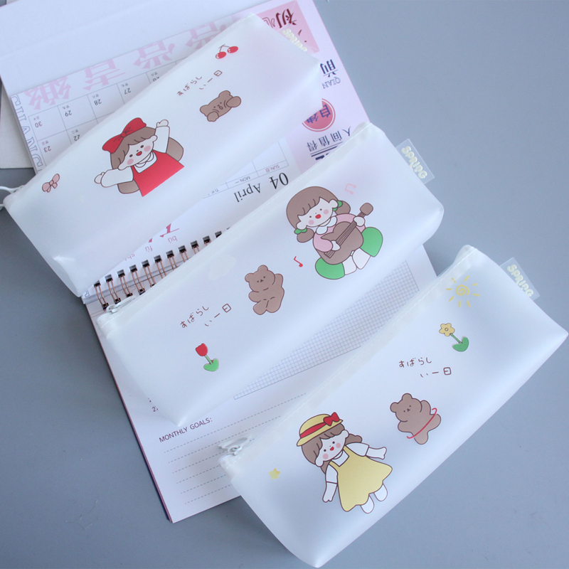 Primary school cute girl pencil bag girl large-capacity Korean version of the simple trend stationery bag pencil bag stationery storage bag frosted fog white transparent tpu student pencil bag children junior high school student stationery