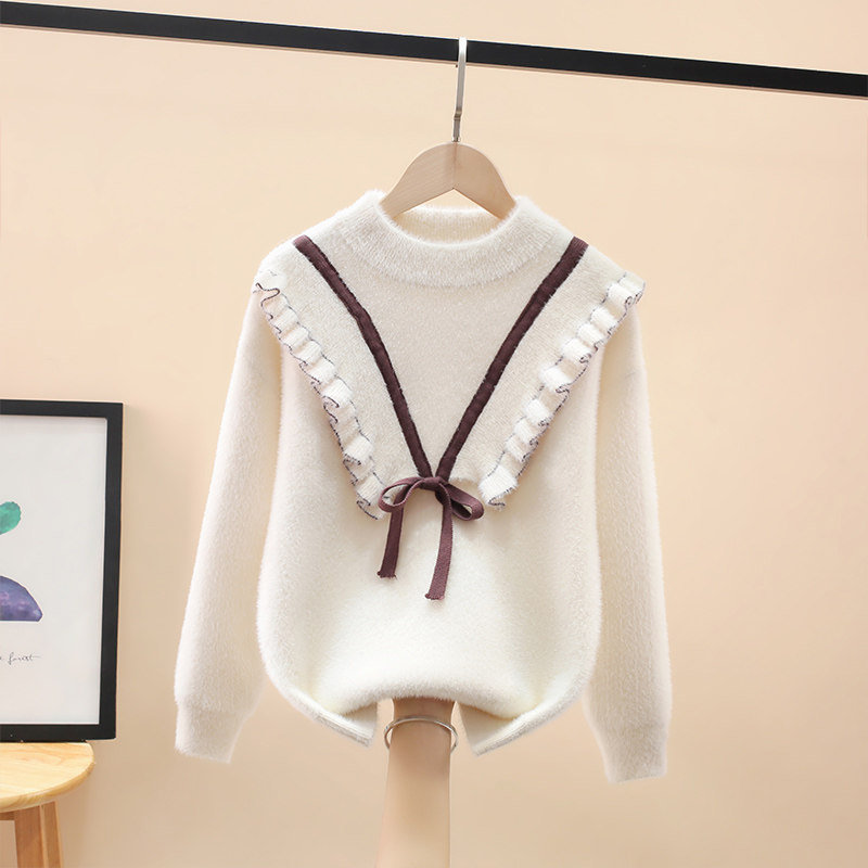 Girl's sweater ferrets 2021 new children's headsets autumn and winter foreign pie cardiovert girls' woolen sweater