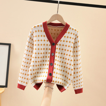 Girl knit cardiovert 2021 autumn clothing new net red children sweater jacket female baby blouses knitwear