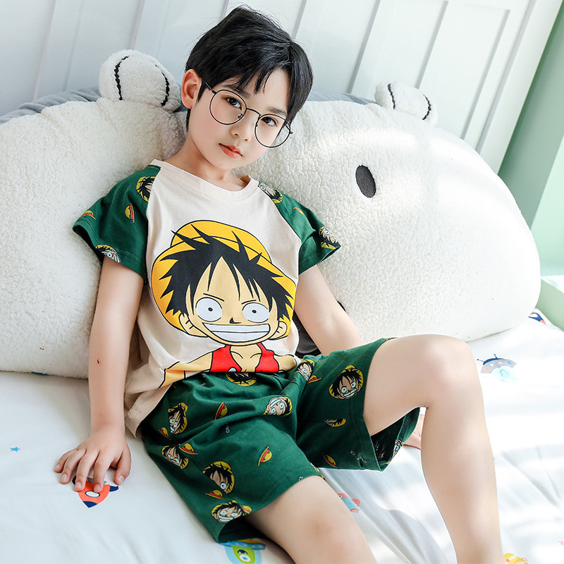 Boys pajamas set summer clothes cotton short-sleeved children's cartoon home clothes summer thin cotton air conditioning clothes thin
