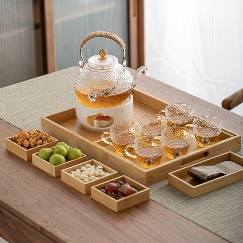 Fruit flower teapot set English style light luxury afternoon health tea set heat-resistant glass tea cup heating candle tea stove