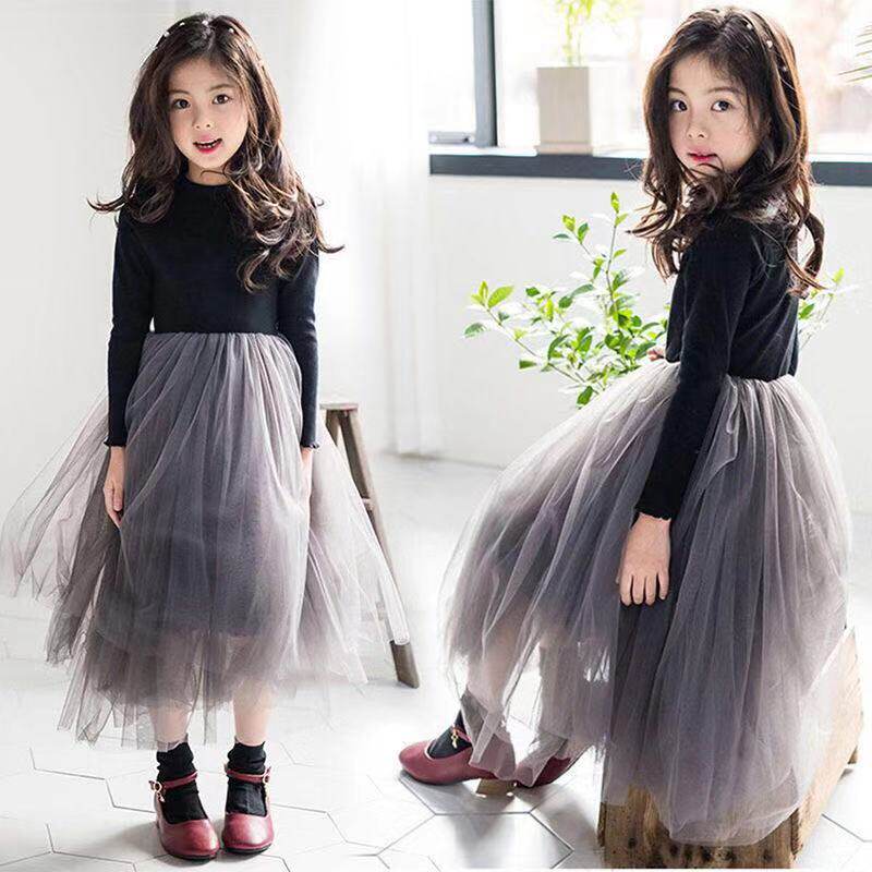 Girls dress 2019 autumn and winter new Korean version of children's puff skirt medium and large children's clothes foreign air princess long dress