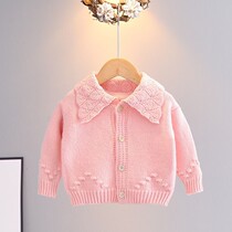 Girl baby 0-5 years old sweater 2021 autumn and winter New Korean solid color Foreign style knitted cardigan jacket 6022