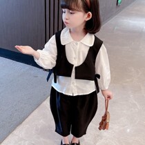 Western style girl suit vest three-piece set Net Red Spring and Autumn new foreign style fashionable female baby shirt tide