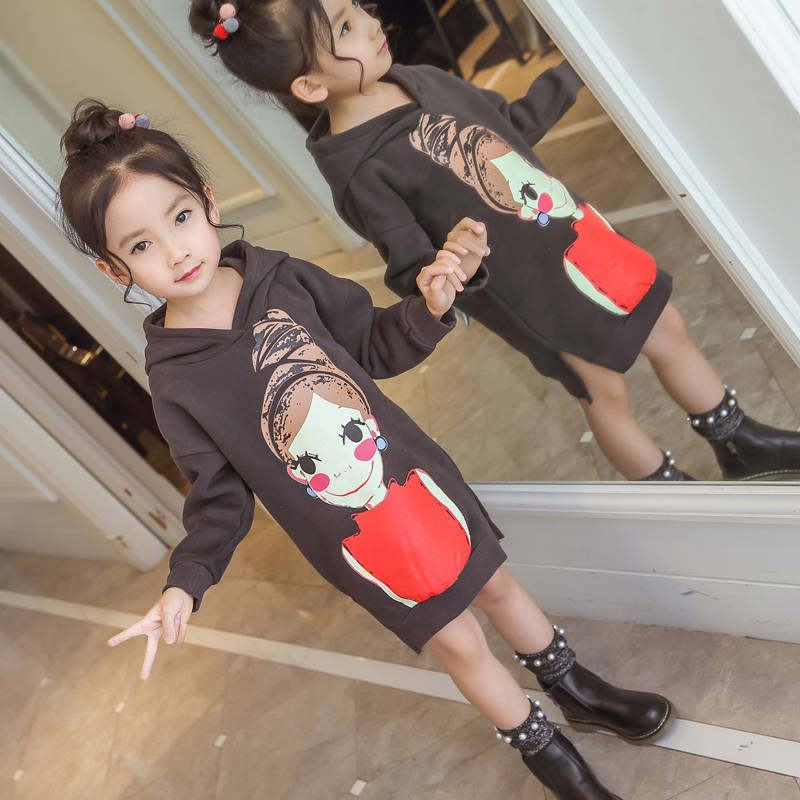 2019 autumn and winter children plus velvet cartoon girl wear clothes girl Autumn princess dress autumn dress