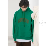 KUYIOU/400G тяжелая махровая сумка-кенгуру с принтом логотипа в стиле ретро, ​​пуловер с открытыми плечами, толстовка с капюшоном для мужчин и женщин, весна