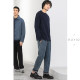 KUYIOU/고급 와플 질감 원시 가장자리 디자인 라글란 암홀 침몰 한 포켓 남성용 루즈 라운드 넥 스웨트 셔츠