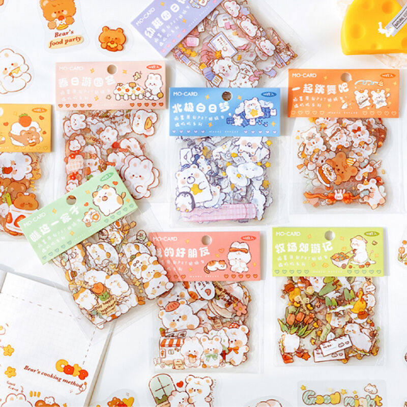 ins wind waxy jiji PET sticker pack cute animal bear girl handbook and paper stickers diary mobile phone shell decorative pattern water cup notebook diy cartoon material waterproof small fresh stickers