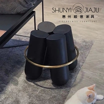 Nordic minimalist designer metal creative ins home living room exhibition hall solid wood four-way sofa with a few low stools