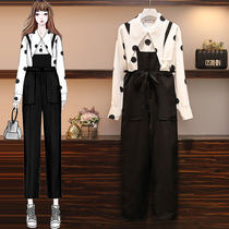 Pregnancy Woman Dress 2021 Spring New Big Code Fashion Temperament Weight Reduction Shirt Back Strap Pants THIN FOREIGN AIR TWO SETS