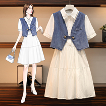 Gestational Woman Dress 2021 Summer Dress New Denim Vest Large Pendulum Lining Dress Slimmer two sets of fashion boomers