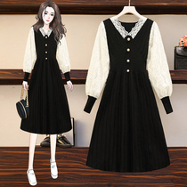 Pregnancy Woman Dress Spring Dress Fashion High End Dress Code Type V Collar Design Lace Stitch Knitted Dress With Slim And Reduced Age