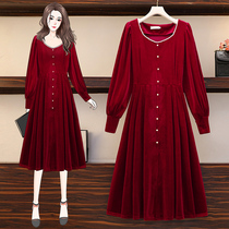 Pregnancy Woman Dress Fashion New Foreign Air Display Slim Retro Little Balsamic Wind 2021 Spring Loaded Gold Velvet Temperament Long Style Dress