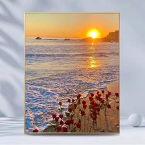 Sea Raw Flowers Diy Digital Oil Diживописи Sea Scenery Hand-окрашенная в крашенном кустарной живописи Пляж Розовый