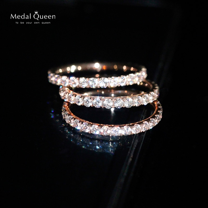 Medalqueen Crushed Diamond Fine-Set Diamond Ring for Women, Rose Gold, Fashionable and Unique, Couple Ring, Tail Ring, Light Luxury with a High-End Feel