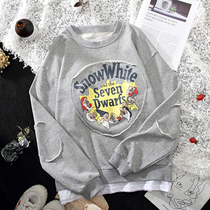 Round neck pullover vest women thin 2021 New Spring fat mm size loose cartoon print fake two-piece top