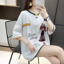 Increased fatness and quelling sense of design small people with short-sleeved t-shirts female summer dress fat sister cartoon embroidery periproid peripheral