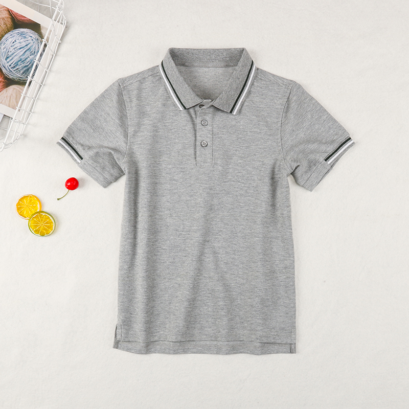 Children's Polo Shirt Summer Thin Section Girls Half-Sleeved T-Shirt Boys Caring Shirt Gray Primary School Students Summer School Uniform Short-Sleeved