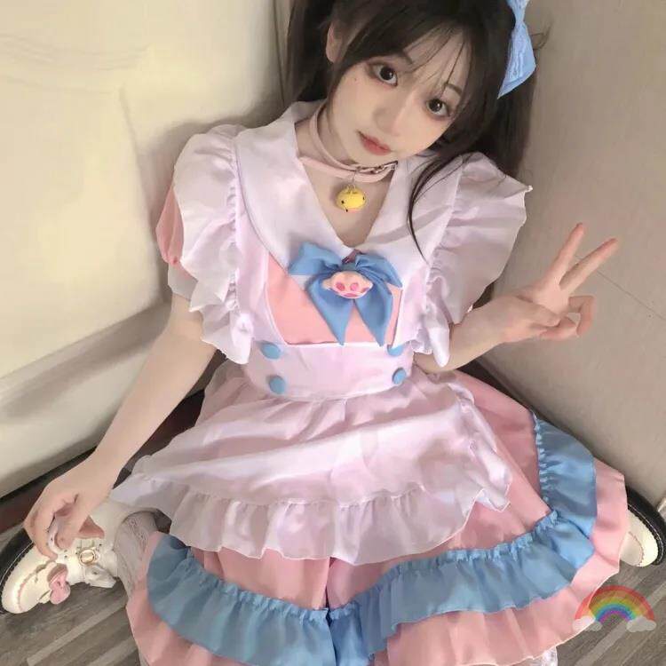 Maid Dress Cat Department Big Size 200 Cats Cos Long Dress Pink Cat Aurita Roletta Role-playing Clothes Girl